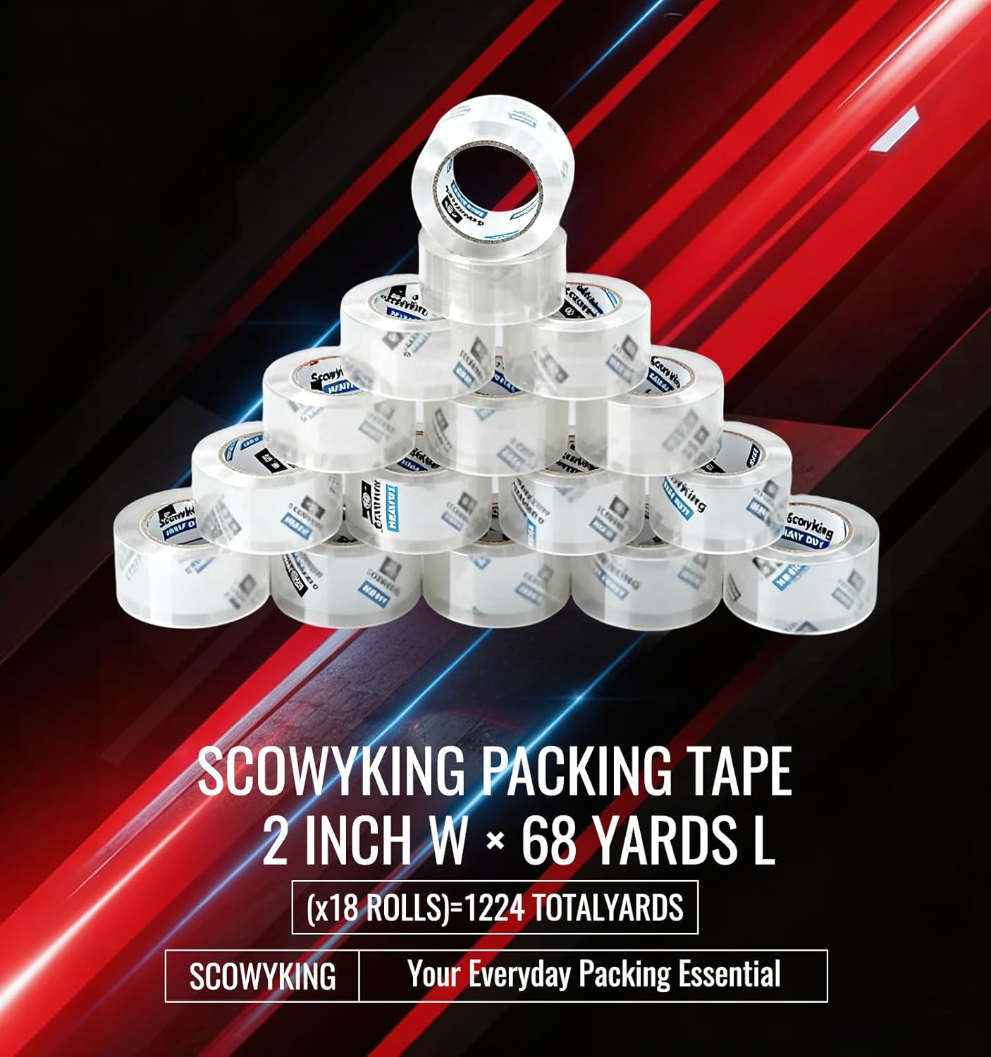 Clear Packing Tape 18 Rolls, Heavy Duty Packaging Tape for Shipping Packaging Moving Sealing, 2.7mil Thick, 2 inches Wide, 68 Yards Per Roll, 1224 Total Yards