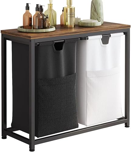 Miniatura 9 de Cesta de lavandería con cuatro bolsas extraíbles, asas de tela, estante superior grande y bolsa de lavandería para baño, dormitorio, cuarto de