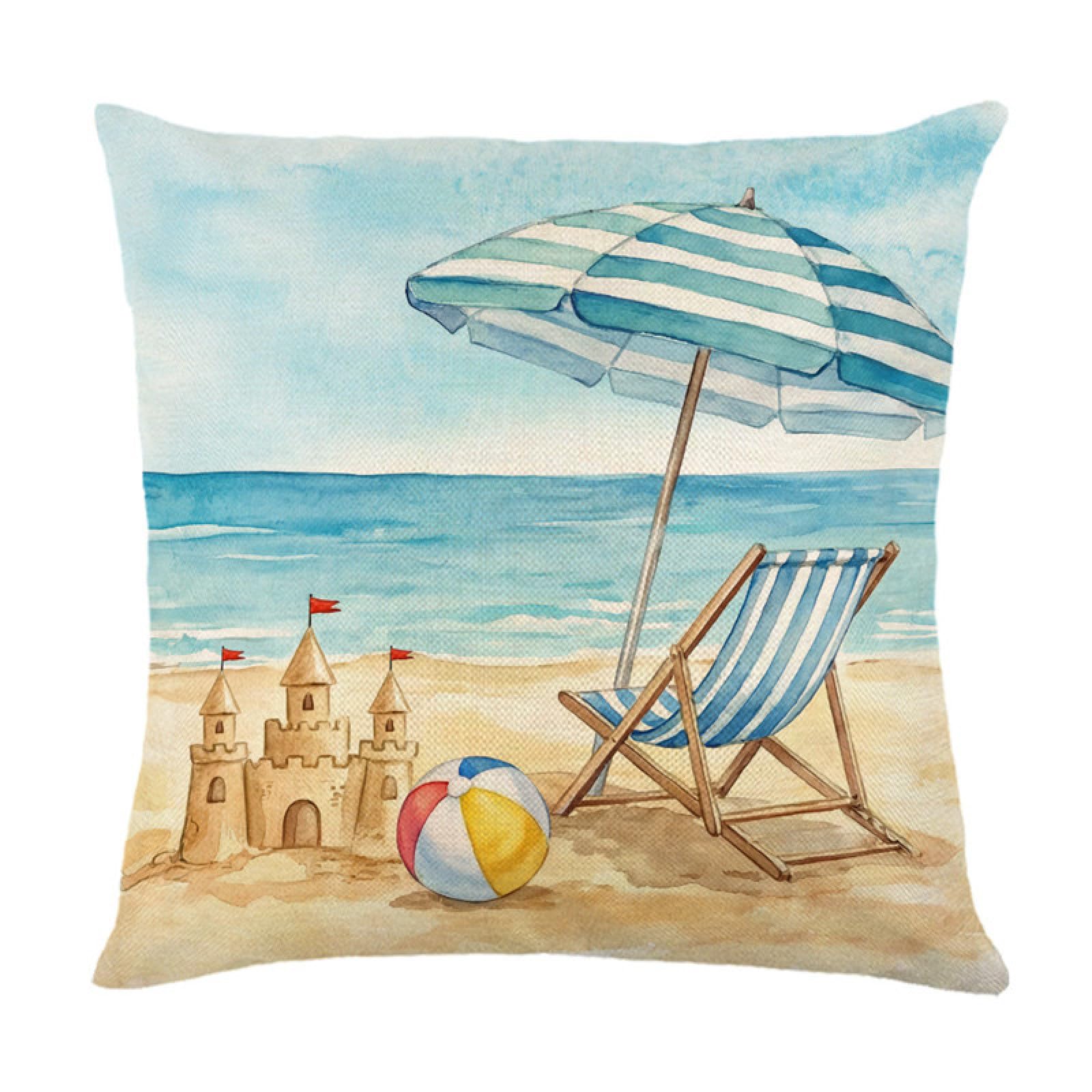 Cushion Covers 50cm x 50cm Blue Beach Decorative Pillows with Invisible Zipper Garden Cushions Square Linen Scatter Cushions Comfortable Breathable Pillow Cover