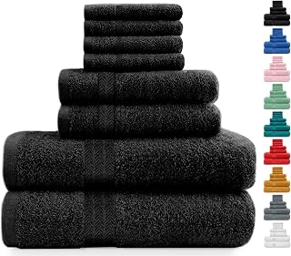 8 Piece Bale Cotton Towel Set, Multi-Color 400GSM Thread Count (Black)