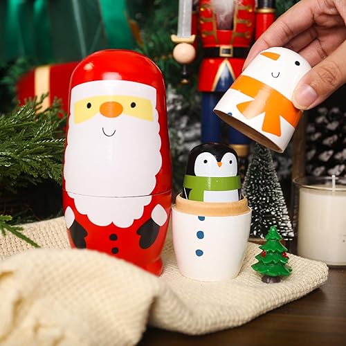 Miniatura 6 de AMOR PRESENT 6 muñecas de anidación de Navidad para niños, muñecas apilables de madera hechas a mano Matryoshka Muñecas rusas para niños pequeños