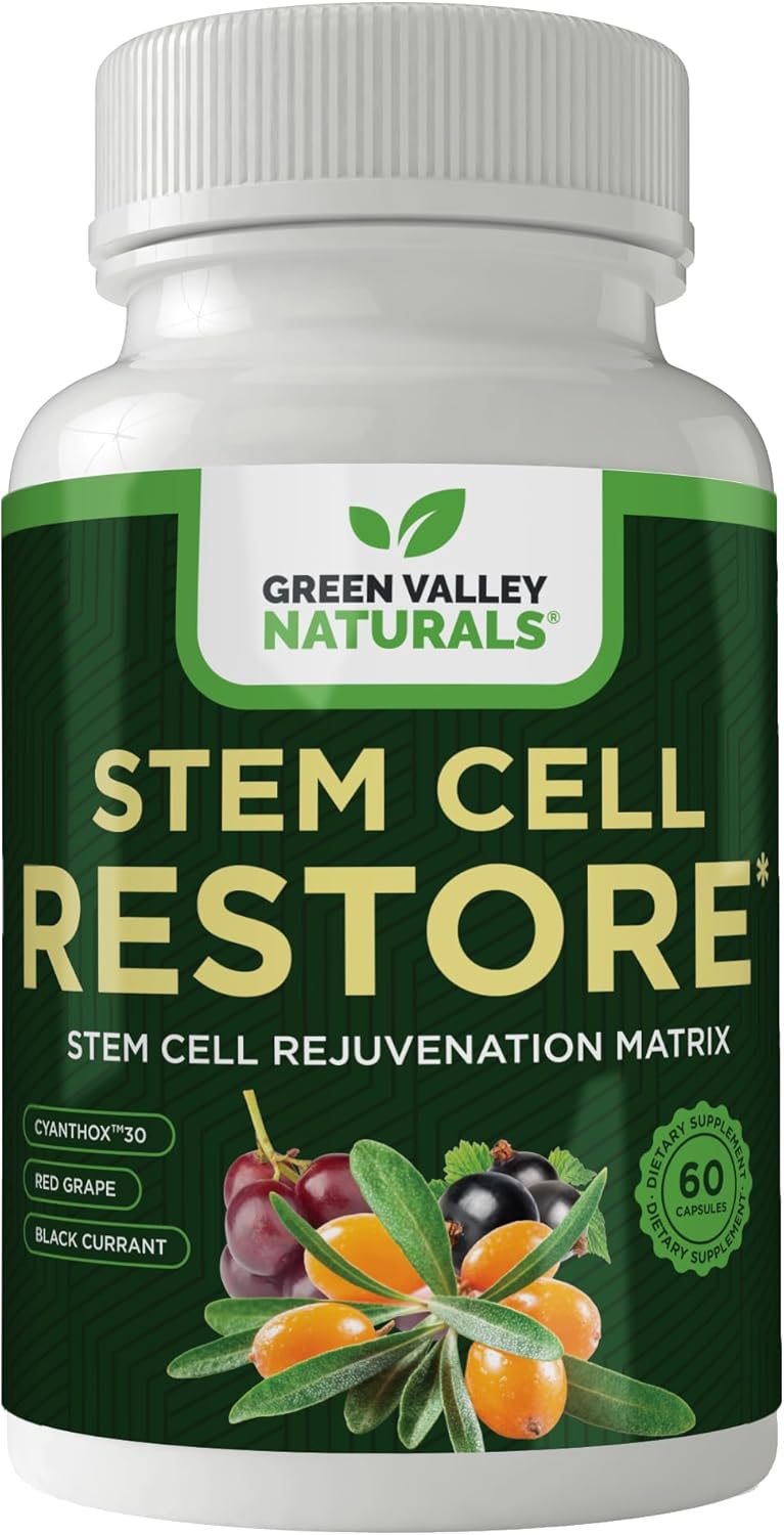 GREEN VALLEY NATURALS Stem Cell Restore | Cellular Rejuvenation Matrix with CYANTHOX™30, Black Currant, Red Grape, Resveratrol & Vitamin D Green Valley Ultra Health Support | 60 Capsules