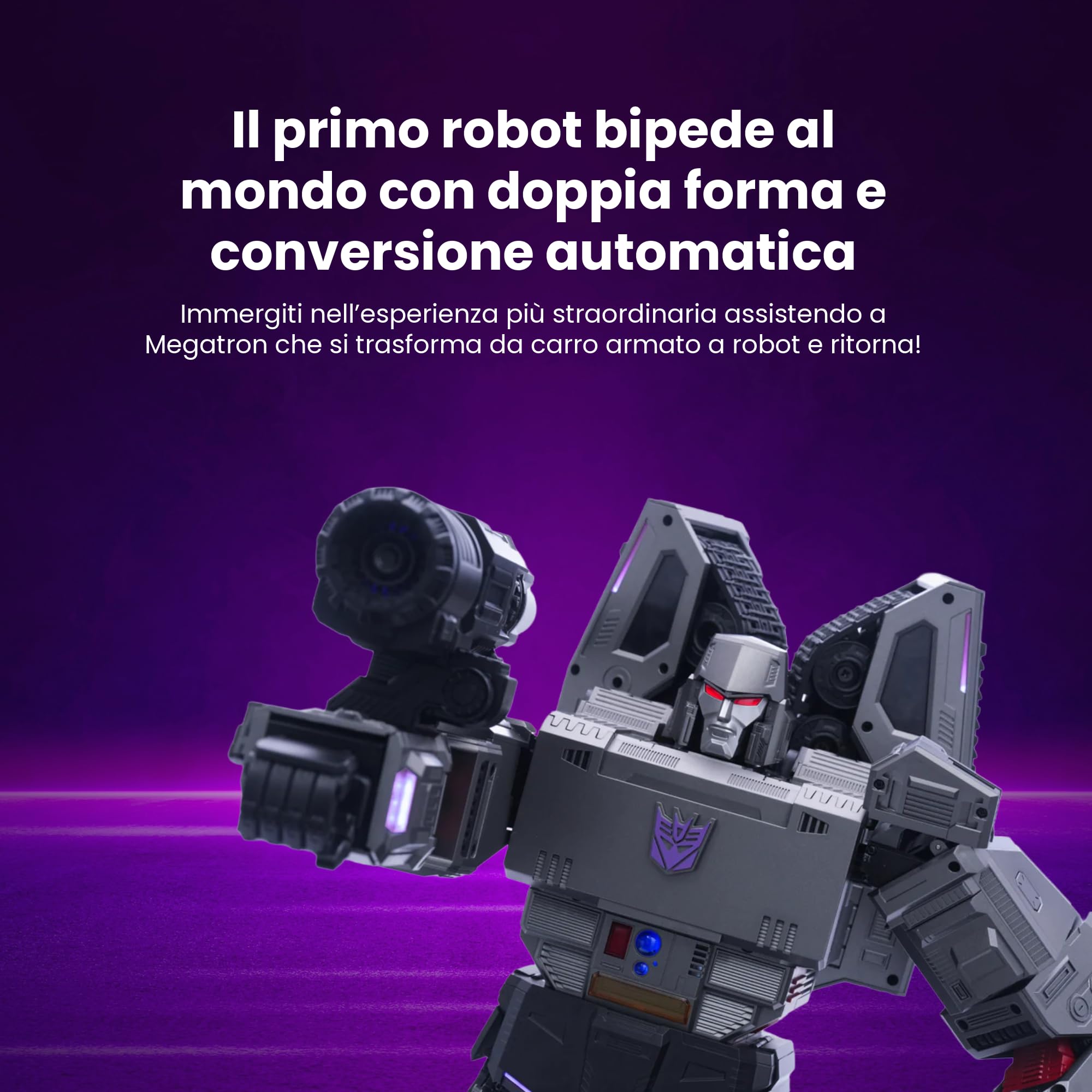 Robosen Flagship Megatron Robot Auto-Trasformabile | Controllo Vocale e App | Modalità Robot e Carro Armato | 36 Servomotori, 118 Microchip, 112 LED | Collector Premium