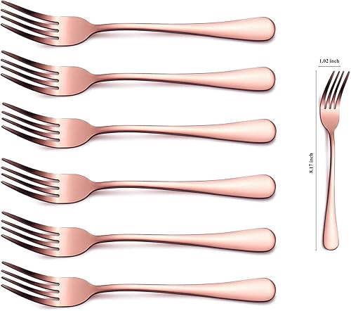 Miniatura 10 de Kyraton Tenedor de cena dorado, 6 piezas, tenedores de acero inoxidable de 8.17 pulgadas, chapado en titanio dorado, cubiertos de boda, tenedores