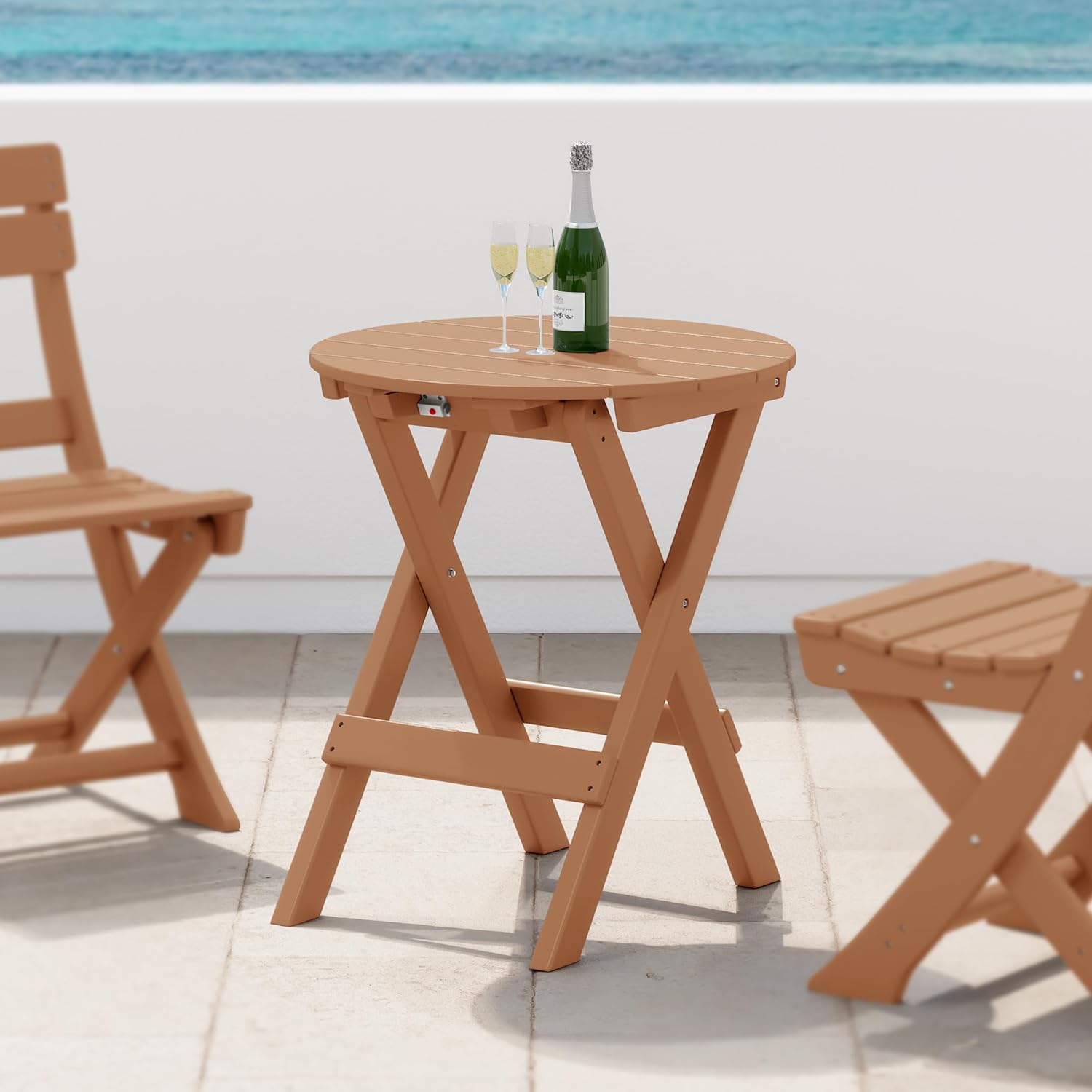 Costaelm Outdoor Bistro Table, Patio Round Portable Folding Bar Height Table Tall Balcony Pub Small High Top for Front Porch Deck, Backyard, Garden, Teak