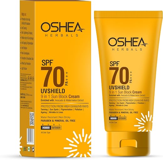 Oshea Herbals UVShield Sunscreen SPF 70 PA++ For All Skin Types | Non Sticky &amp; Water Resistant | UVA &amp; UVB Protection | En...