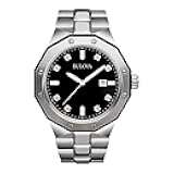 Men's Classic Stainless Steel 3-Hand Date Quartz Watch with Diamonds and Day Date, 44mm
