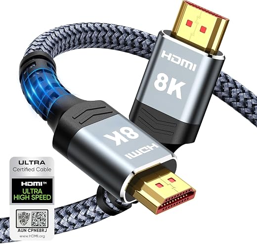 Highwings 8K 10K HDMI Cable 48Gbps 6.6FT/2M, Certified Ultra High Speed HDMI® Cable Braided Cord-4K@120Hz 8K@60Hz, DTS:X, HDCP 2.2 & 2.3, HDR 10 Compatible with Roku TV/PS5/HDTV/Blu-ray, 9.99,