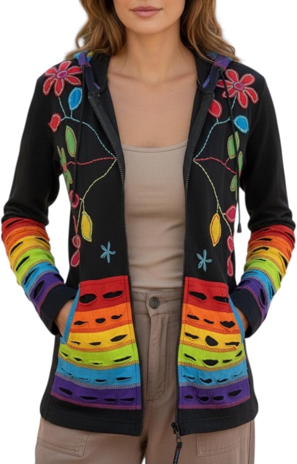 Agan Traders 2026 Boho Zip Up Jackets for Women - Tie Dye Patched Distressed Lightweight Women's Hoodie Sweatshirts