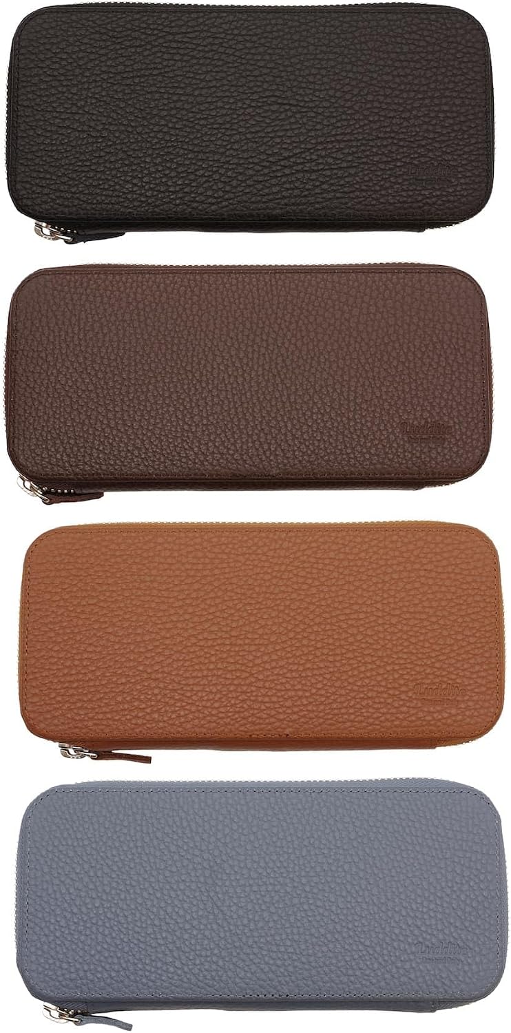 LDKA Essential Adria Round Zip Pen Case, Genuine Leather, Italian Leather, Whiskey