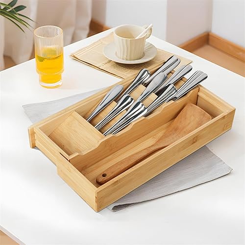 Miniatura 6 de Organizador de cajones de cocina de bambú, organizador de cubiertos expandible, soporte para utensilios, bandeja de cubiertos, cuchara,