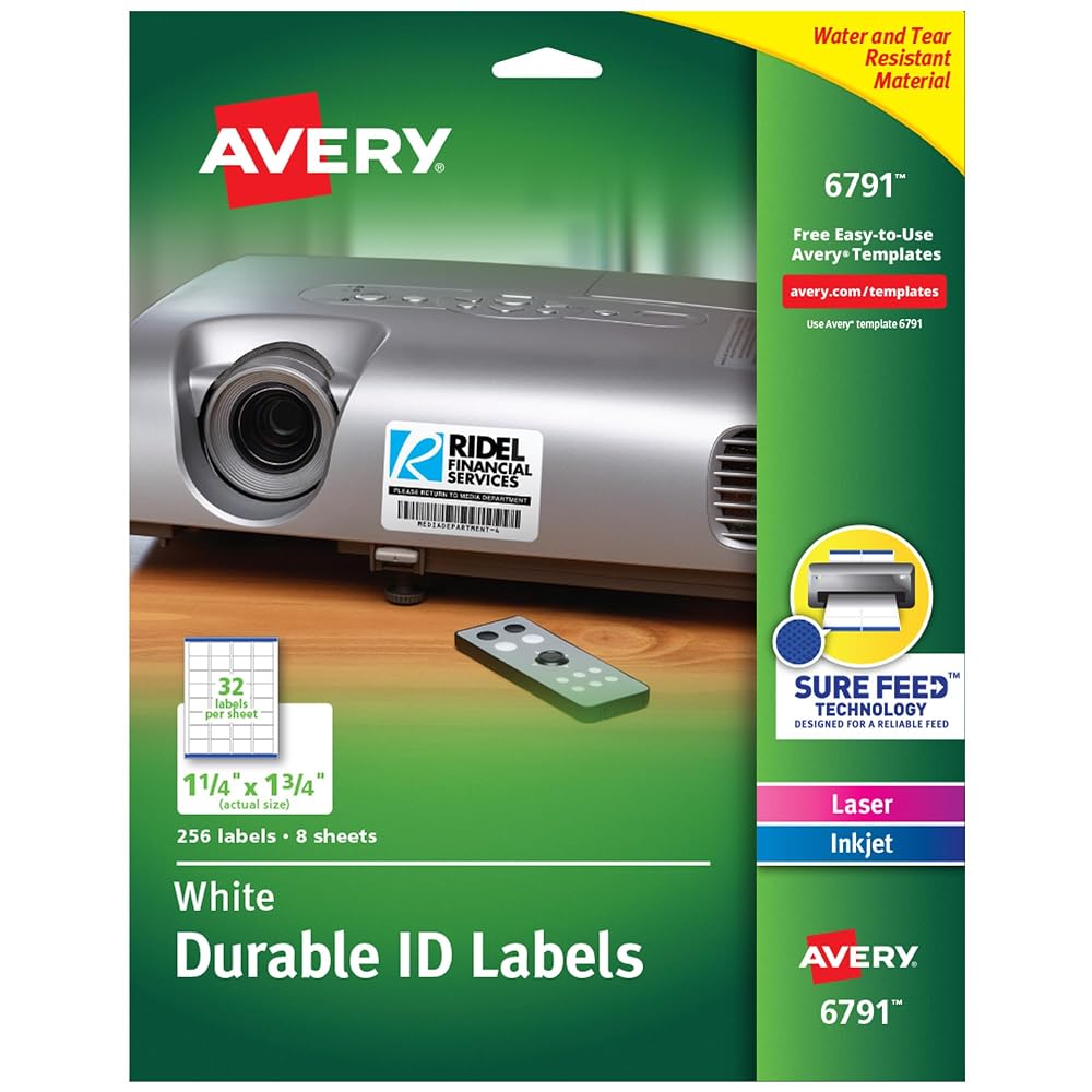 Avery® Durable ID Labels, Permanent Adhesive, 1-1/4" x 1-3/4", Pack of 256 (6791)