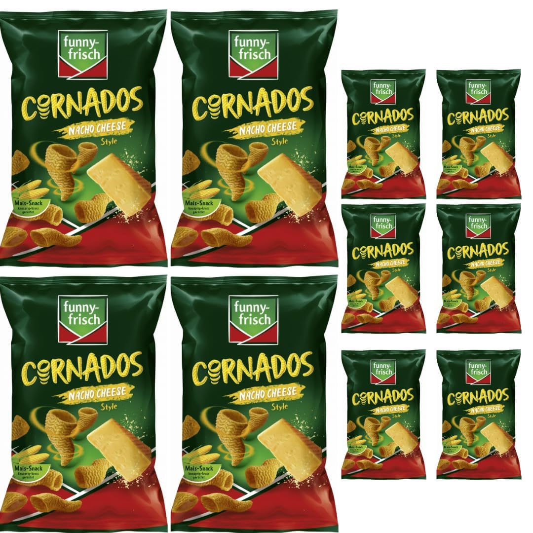 Funny-frisch Cornados Nacho Cheese Chips Cracker 80 gramm x 10 Stück MİT Pufai