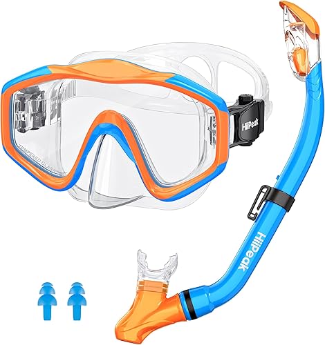 Miniatura 11 de HiiPeak Equipo de esnórquel para niños, gafas con cubierta para la nariz, juego de esnórquel con parte superior seca para edades de 5 a 15 años