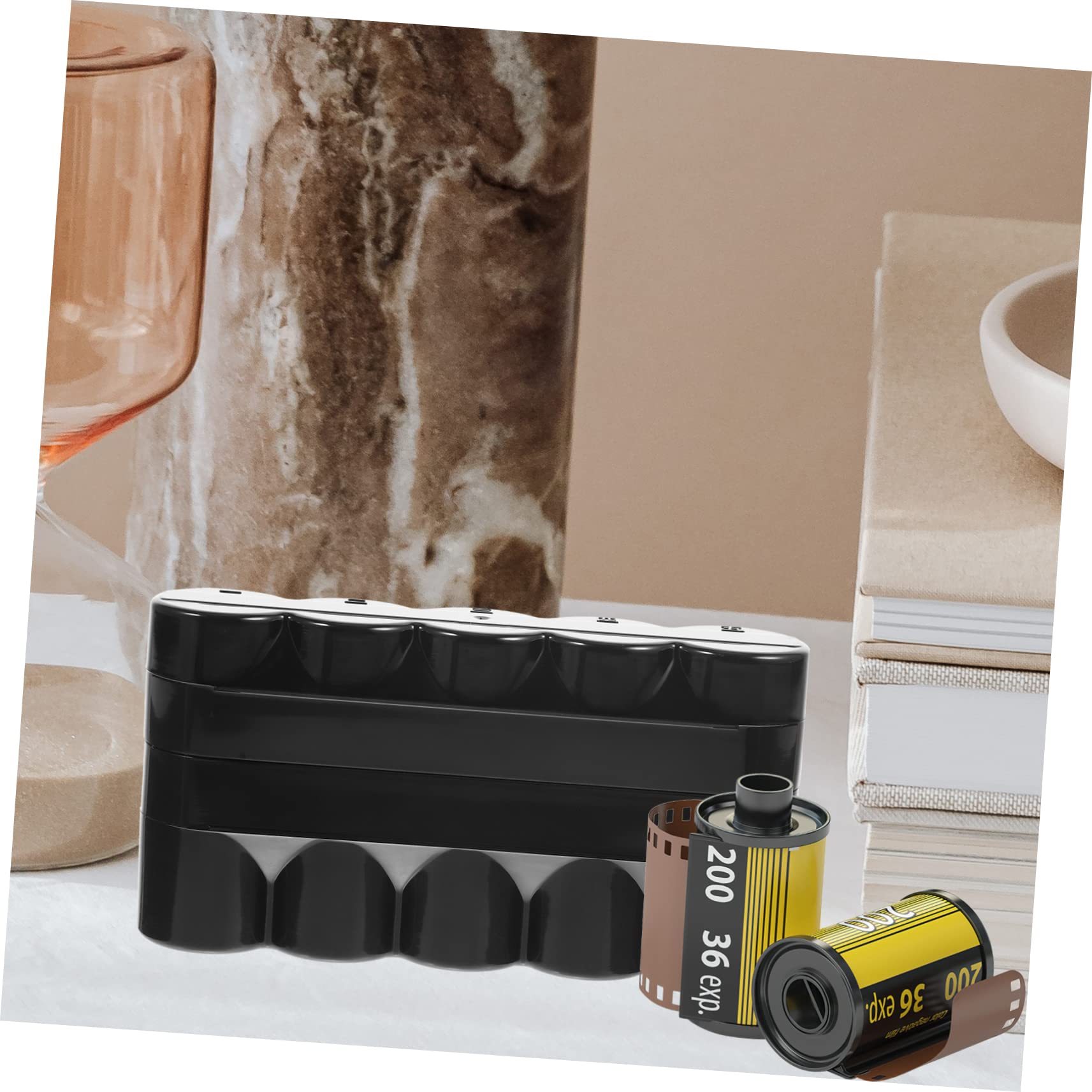 Estuche de Película de Plástico Negro para 5 Rollos, Caja de Almacenamiento Portátil y Fácil de Usar para Baterías Pequeñas y Objetos Hogar Bolsa