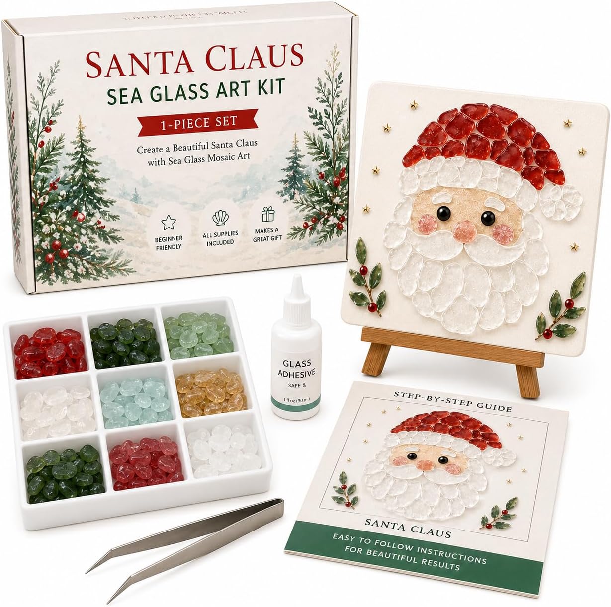 Christmas Sea Glass Art Kit, DIY Mosaic Craft for Adults,G#