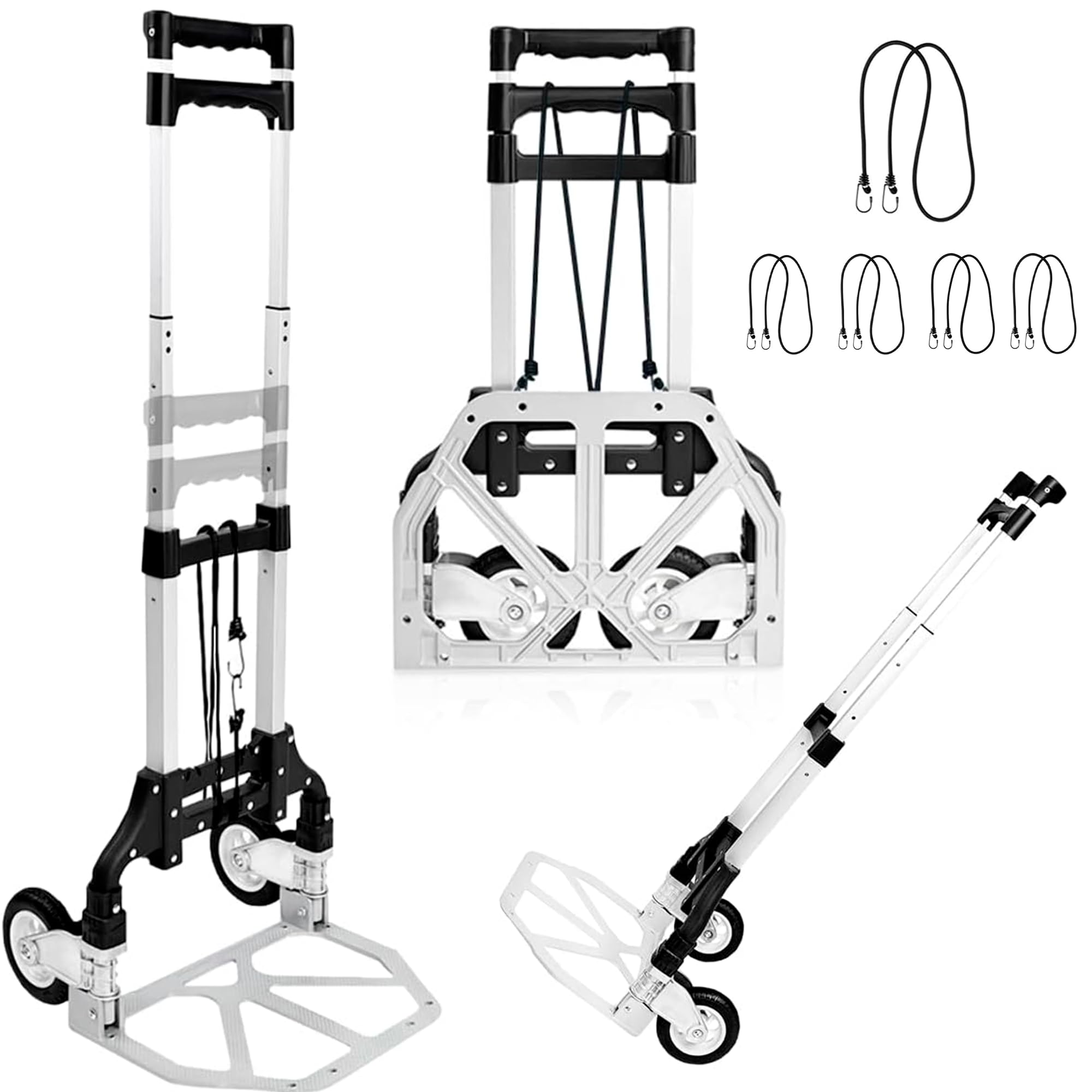 JUPPLIES Carretilla Plegable de Mano Portátil de Aluminio + 5 Cuerdas - MAX 75 Kg – 100x40cm Carro de Carga con Ruedas – Carrito de Transporte Compacto para Hogar, Oficina y Viajes.
