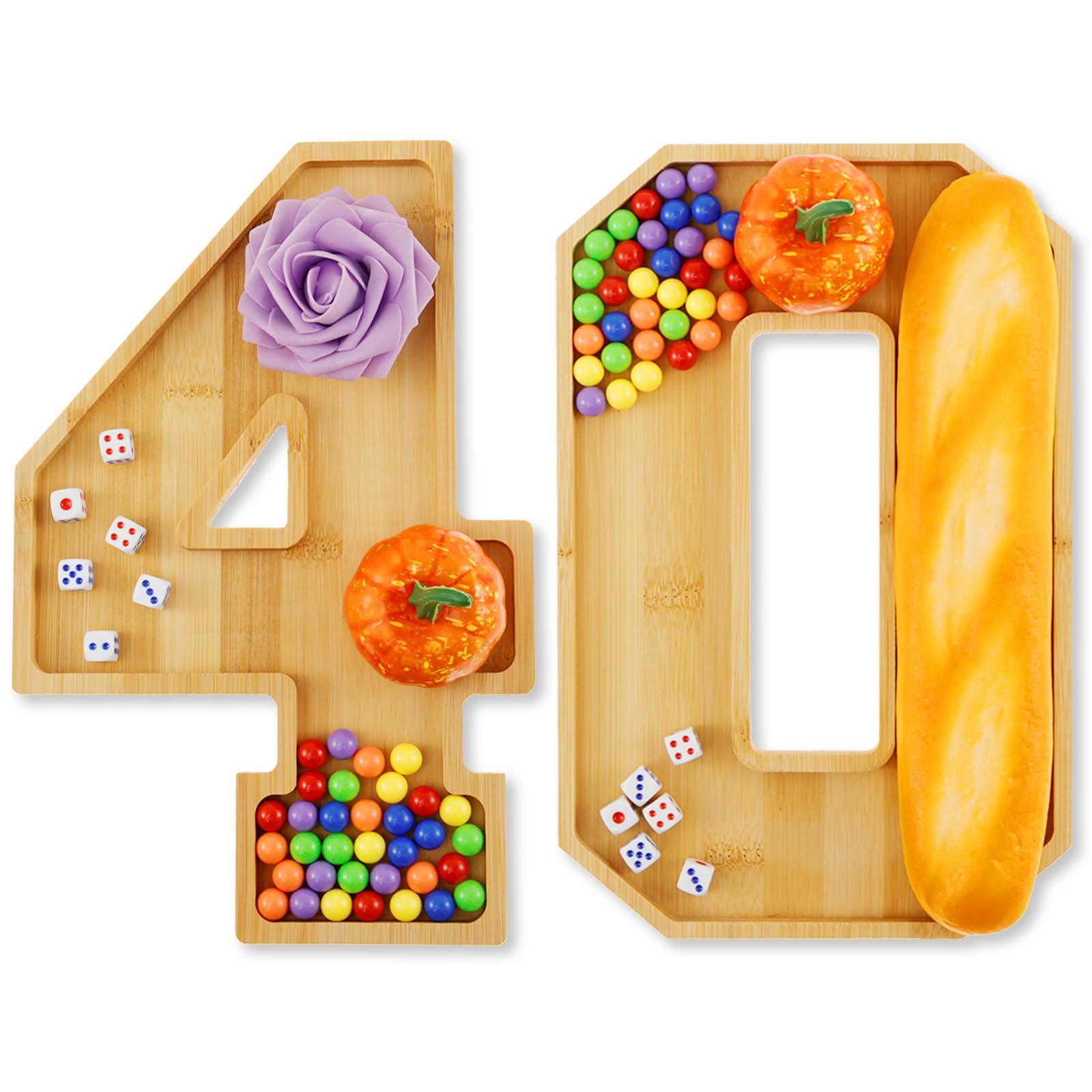 Planche à charcuterie en bois avec chiffres - Plateau à charcuterie en forme de chiffres pour anniversaire de mariage - Grand format - Pour collation, gâteau, cookies (40)
