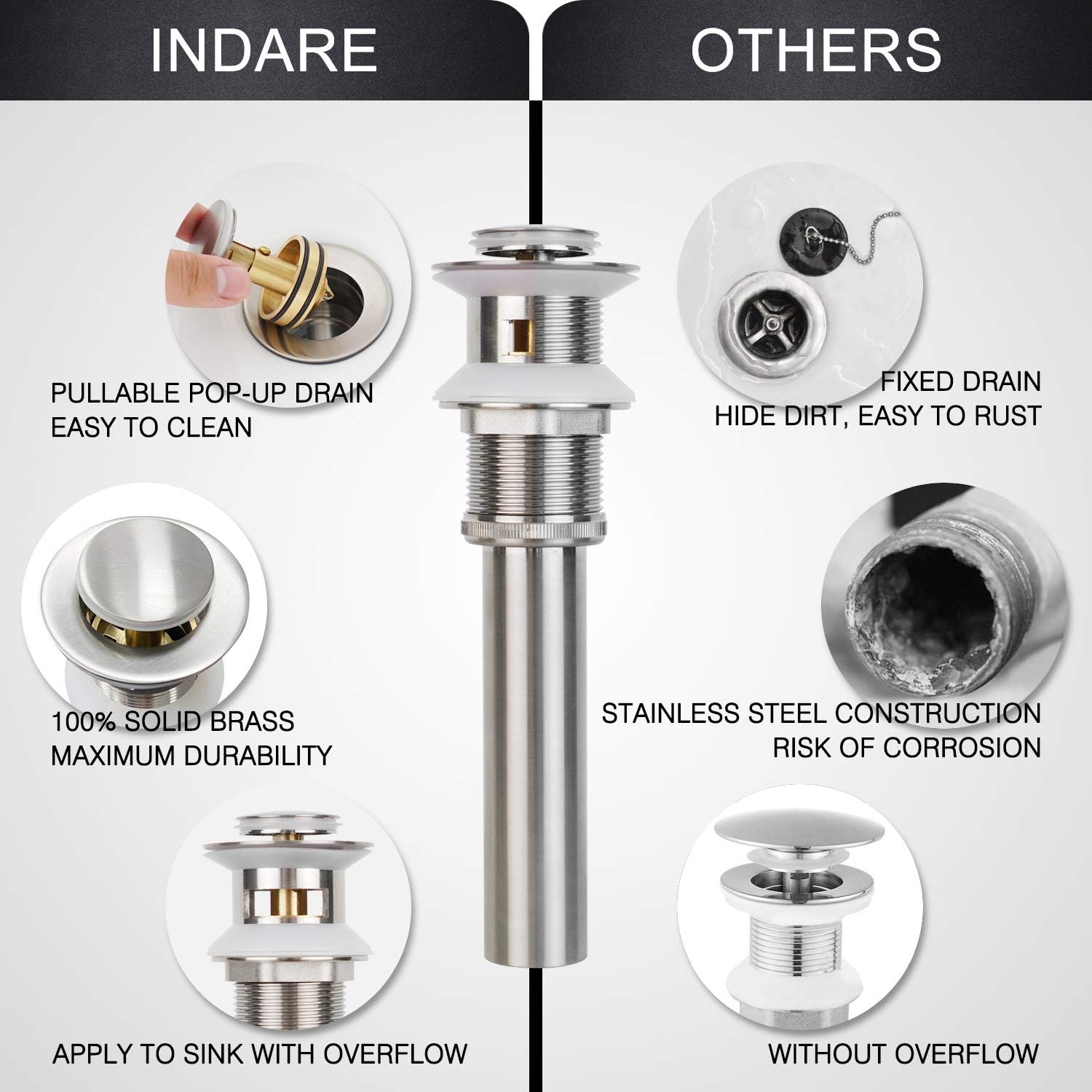 Get Discount Offer Single Hole Bathroom Faucet, Indare Brushed Nickel Bathroom Sink Faucet Single Handle with Supply Lines and Pop-up Sink Drain with Overflow, 100101-BN