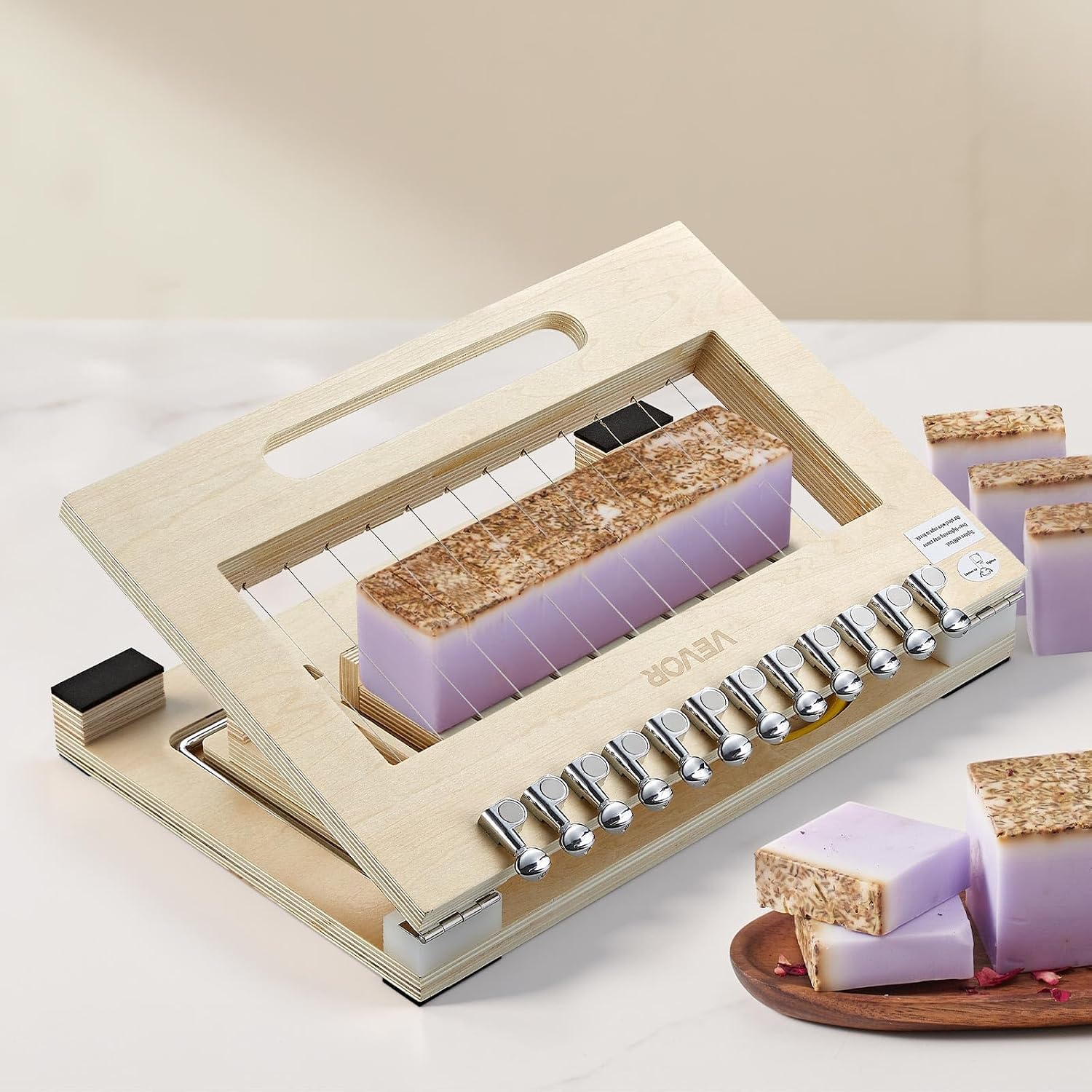 VEVOR Soap Cutter, Cut 1-12 Bars, Precisely and Accurately Cut 1" Bars, Wood Frame with Stainless Steel Wire, with Extra Wires, Multi Handmade Soap Wire Cutter for Candles, DIY Making Cutting Tool