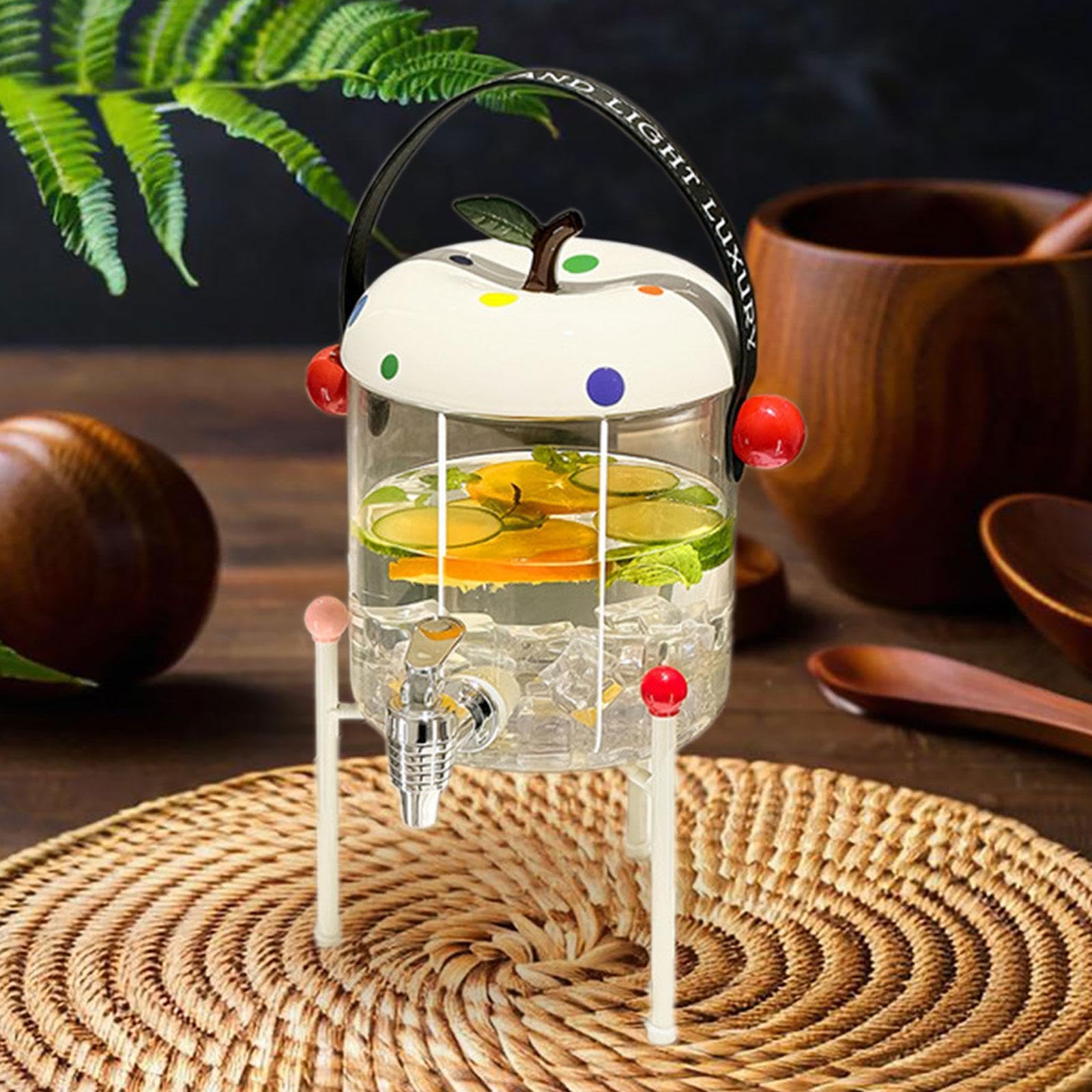 Getränkespender Aus Hitzebeständigem Glas Großer Glasbehälter Wasserspender Und Glaskaraffe mit Robustem Eisenständer Und Zapfhahn für Die Gastronomi, A