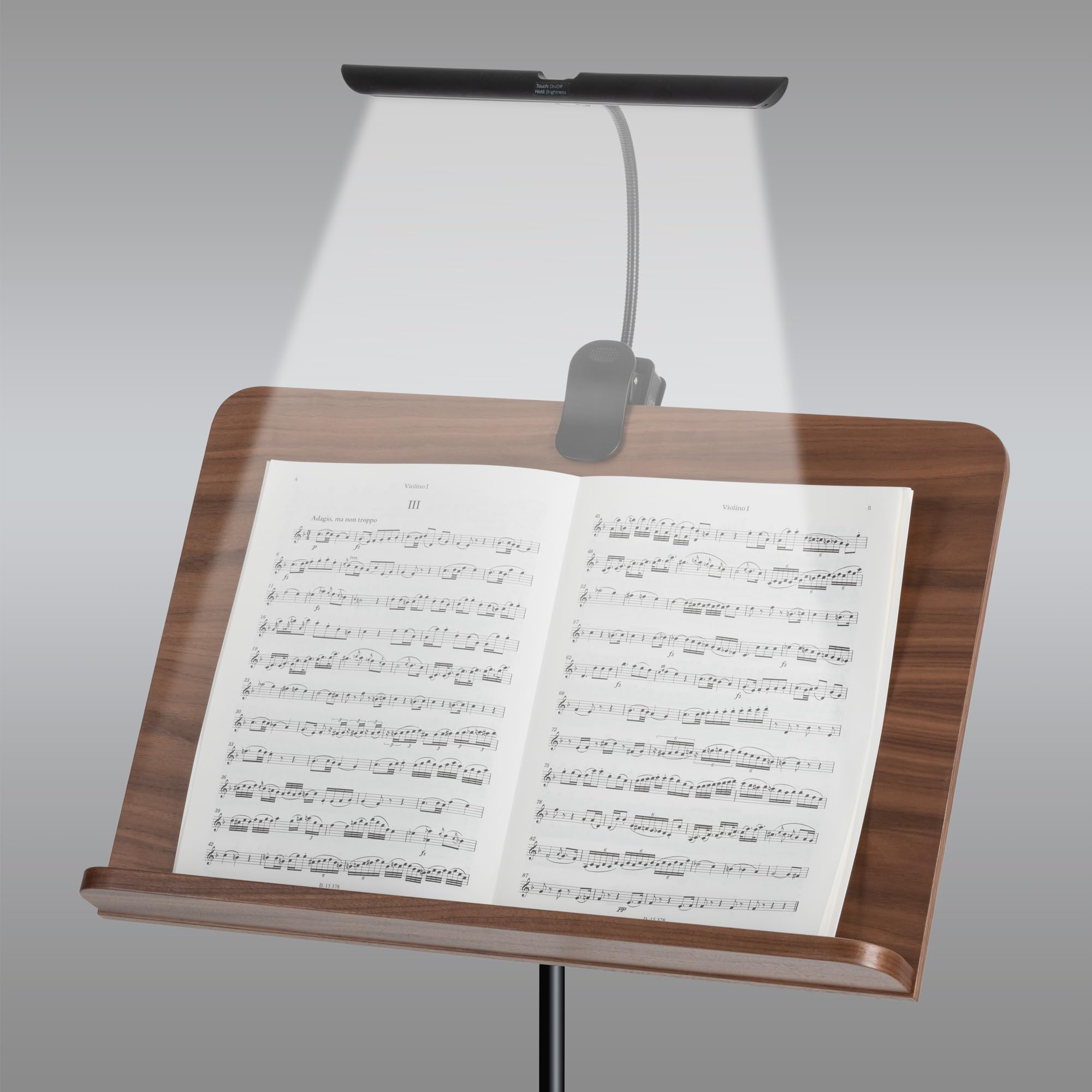 Classic Cantabile SM Notenpultleuchte Easy - Dimmbare, flexible Klemmlampe LED mit Memory-Funktion - Tischlampe mit Schwanenhals - Warm-weißes Licht, 18 LEDs - Pultleuchte - Klavierlampe in Schwarz