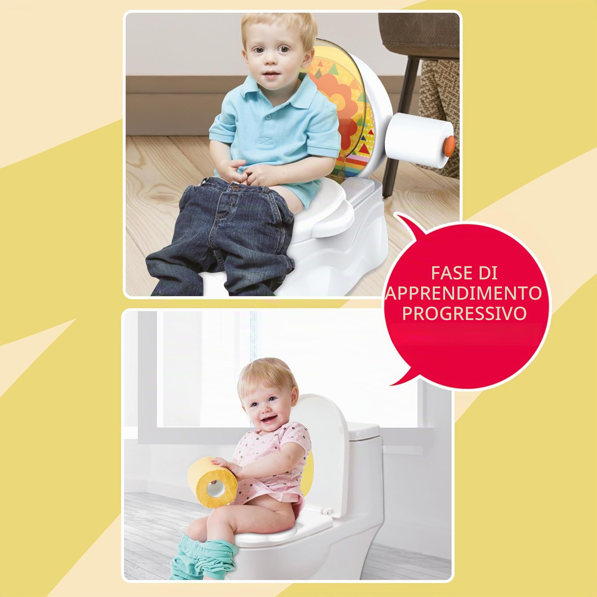GalPat Baby Vasino Baby 3 in 1 – WC per bambini con musica quando cade urina – Include riduttore WC – Porta rotoli di carta – Simulatore cisterna – Contenitore rimovibile (Rosa)