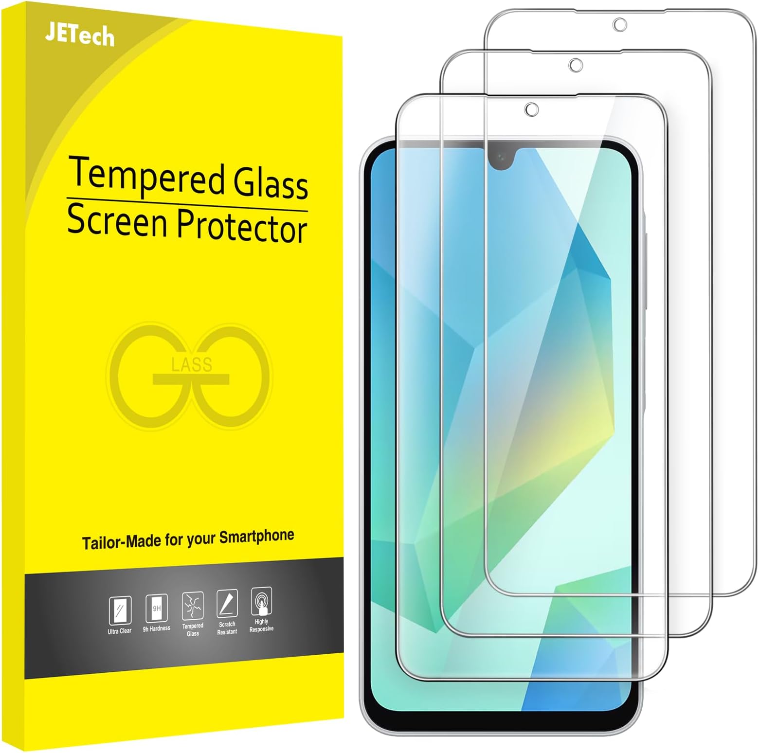 JETech Screen Protector for Samsung Galaxy A16 5G / 4G 6.7-Inch, 9H Tempered Glass Film, Anti-Scratch, HD Clear, 3-Pack