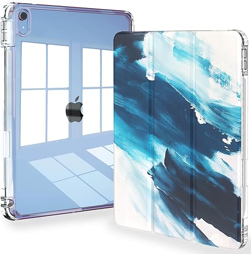Feams Funda para iPad de 10 generación de 10.9 pulgadas, delgada, ligera, triple pliegue, funda transparente con soporte para lápiz y apagado y