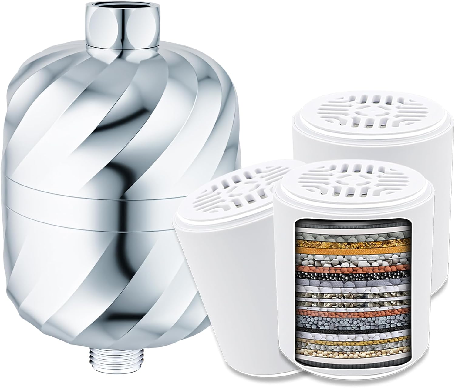 Shower Filter and 3 pcs Cartridge-99% Removal of Chlorine,Rust,Impurities -Softens Hard Water to More Clean - Smooth Skin, Hair Soft -High Output No Pressure Loss/NO Leaking,Easy Install and Replace