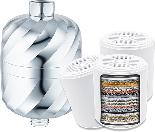 Filtro de ducha y cartucho de 3 piezas, 99% de eliminación de cloro, óxido, impurezas. Suaviza el agua dura para una limpieza más limpia. Piel