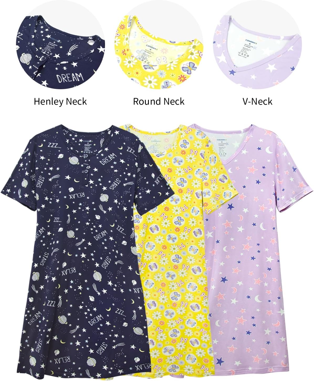 3 Pack Nightgowns for Women Summer Short Sleeve Night Gowns image 2