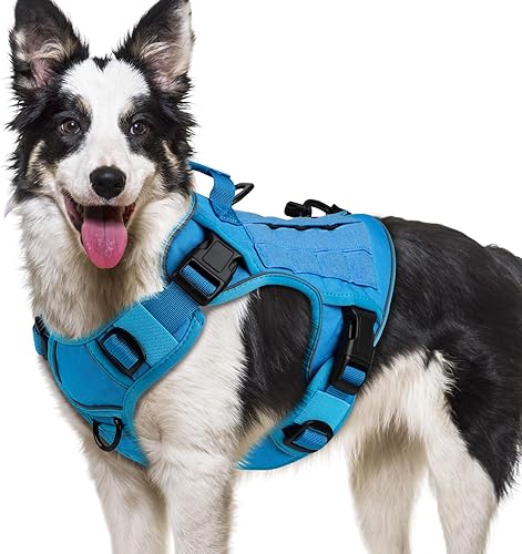 WINGOIN Arnés táctico azul para perros grandes, arnés ajustable para mascotas, con asa, reflectante, K9, chaleco de servicio militar, para caminar,