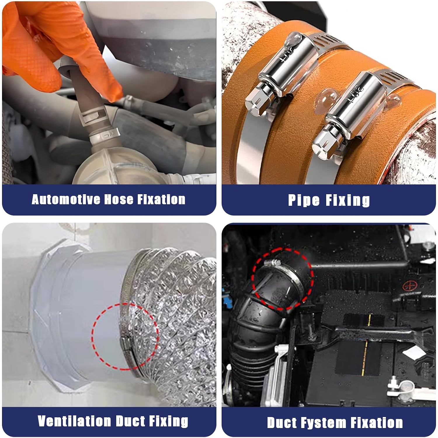 255PCS Hose Clamp Assortment 304 Stainless Steel Hose Clamp Kit,8 Sizes 1/4"-2"(6-51mm) Worm Gear Hose Clamps and 11 Sizes 0.24''-1.3''(6-33.1mm) Single Ear Hose Clamps Kit for Pipe Hose