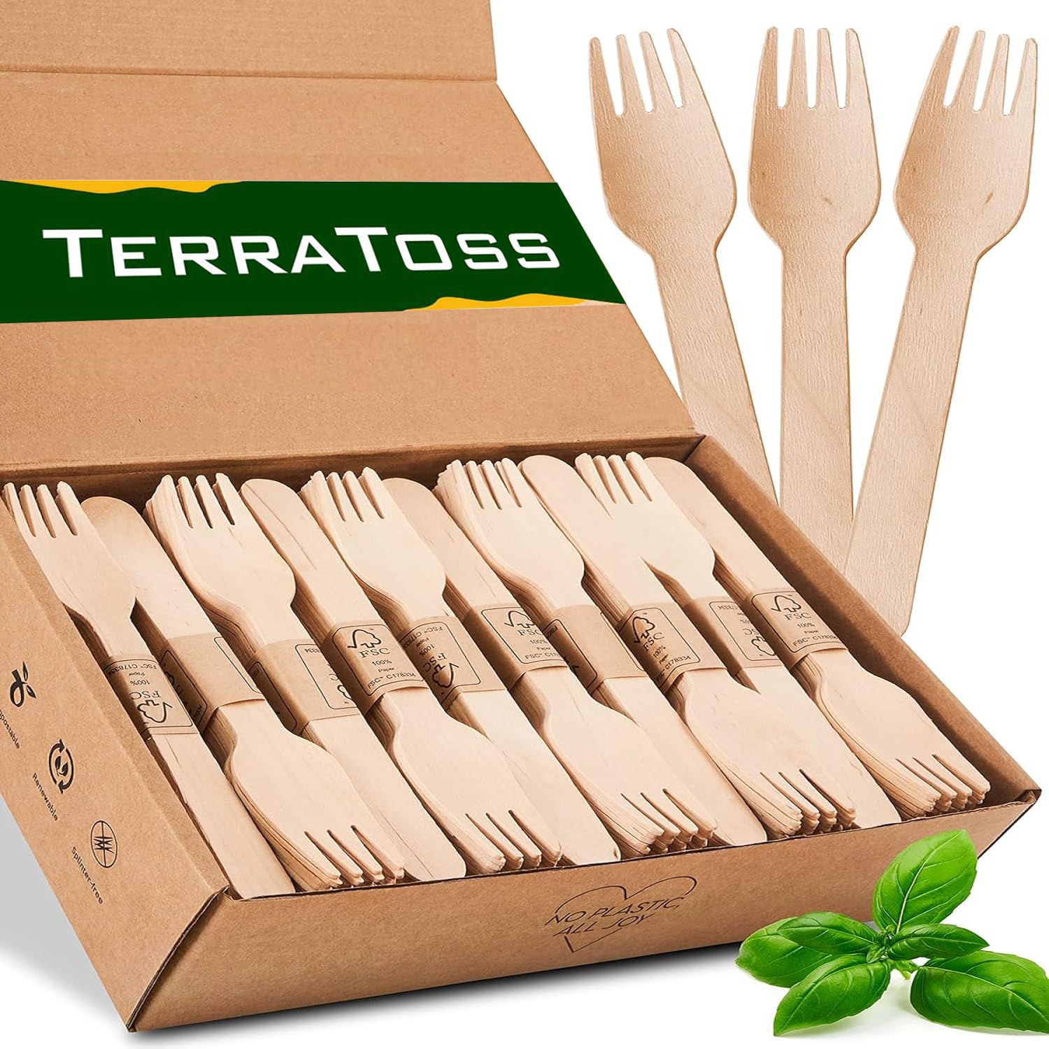 TerraToss Disposable Wooden Forks | 140 mm Disposable Forks | 50 Piece Forks | for Party Events and Birthday (140 mm, 50)