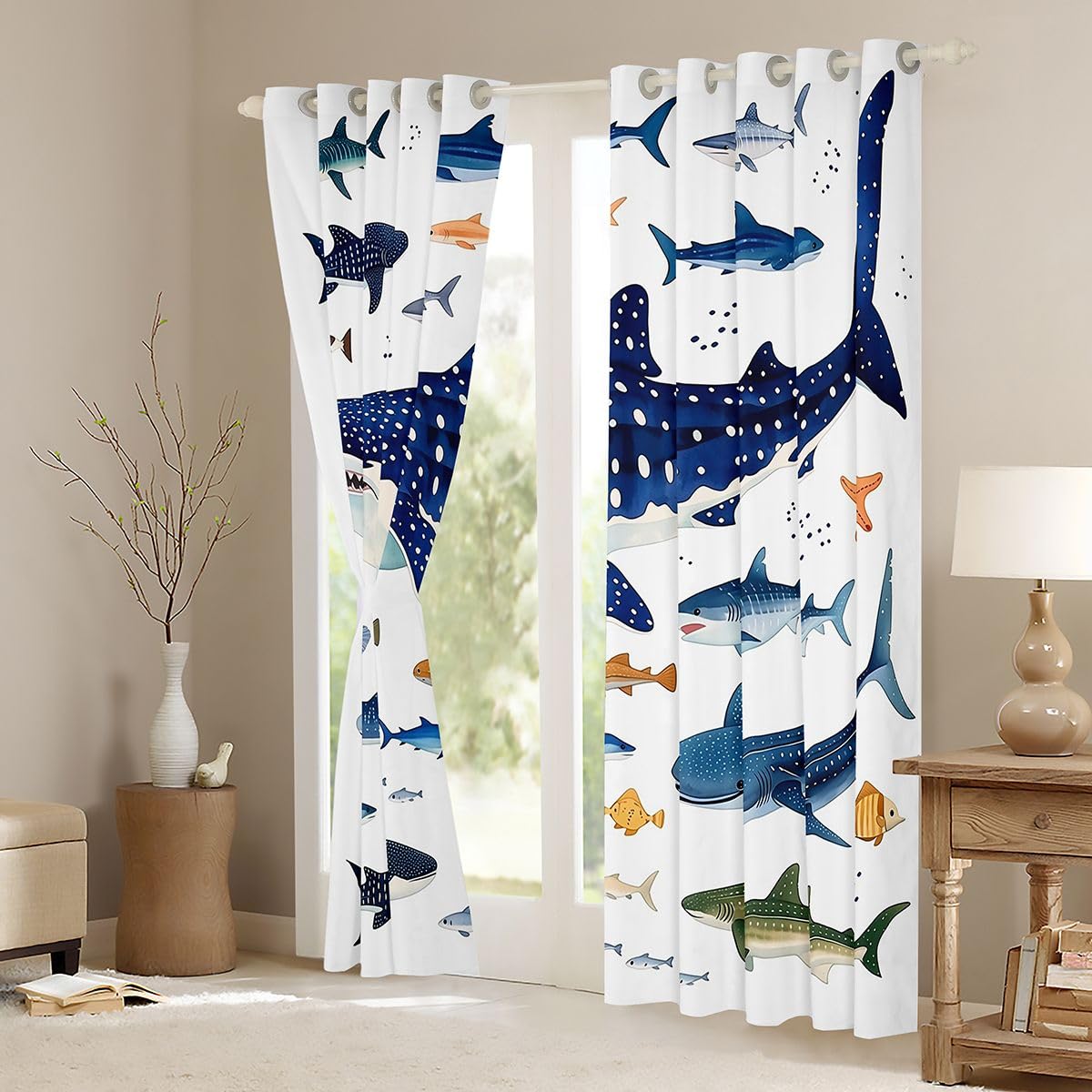 Homemissing Tende per balene di squali per camera da letto soggiorno animali pesce oceano tende oscuranti creatura vita marina trattamenti finestre, 2 pannelli larghezza 132 x lunghezza 230 cm