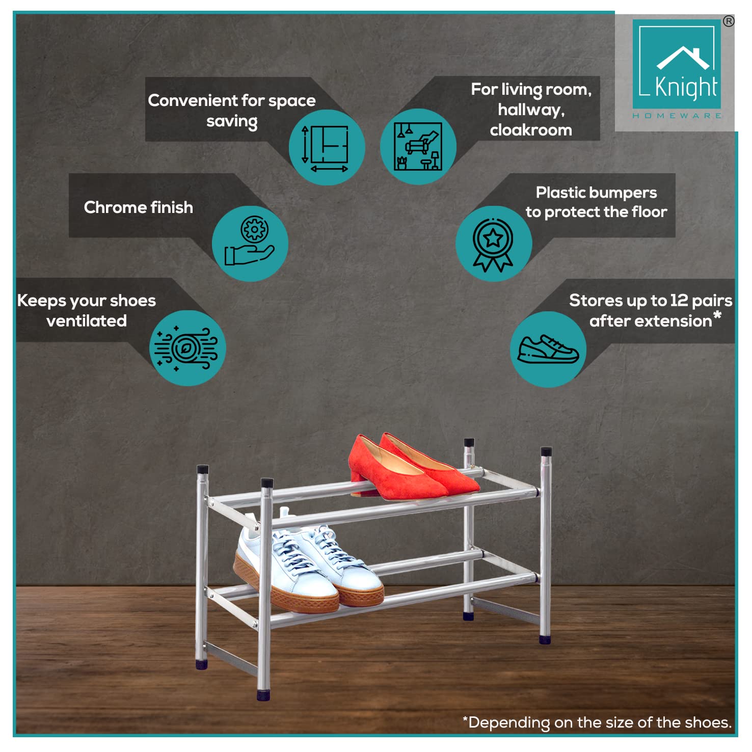 Buy KNIGHT 2 Tier Shoe Rack Chrome Extendable & Stackable Knight 2 Tier