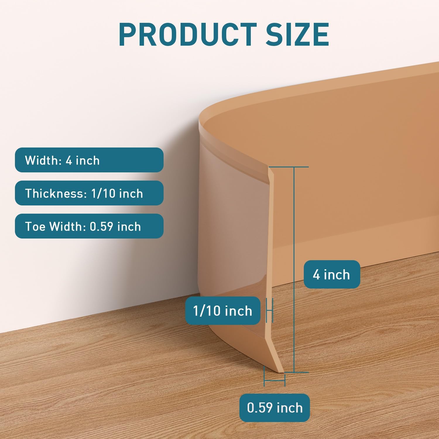 Flexible Baseboard Molding Trim, 4 Inch x 60 Feet Vinyl Wall Base with 10% Wider Self-Adhesive Tape, Peel and Stick Cove Base, Rubber Wall Base Baseboard Trim for Garage, Living Room,Bathrooms, Brown