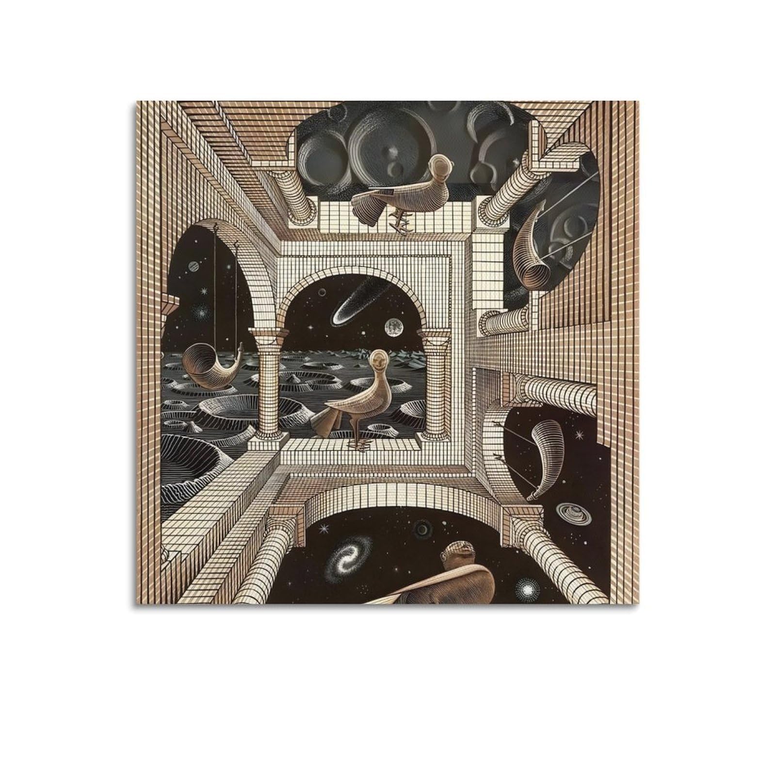 Sjwiner Unframe-Style M. C. Escher Canvas Wall Art Decor Living Room Modern Family Bedroom 20X20inch(50X50cm)
