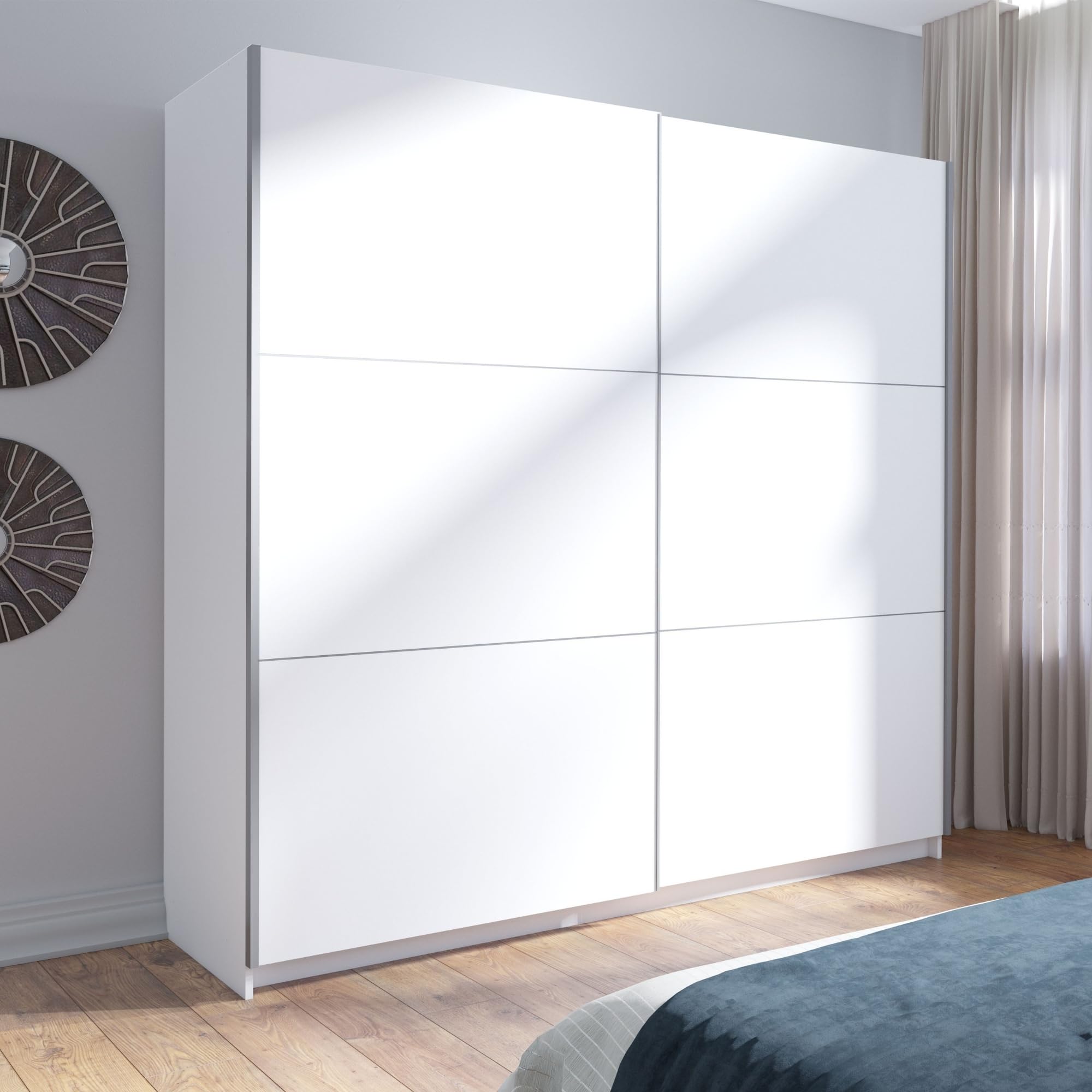 Home Collective Schwebetürenschrank Kleiderschrank Schrank mit Spiegel und Schiebetüren | viel Stauraum mit 5 Einlegeböden & Kleiderstange | modern Schlafzimmer Jugendzimmer Möbel | weiß