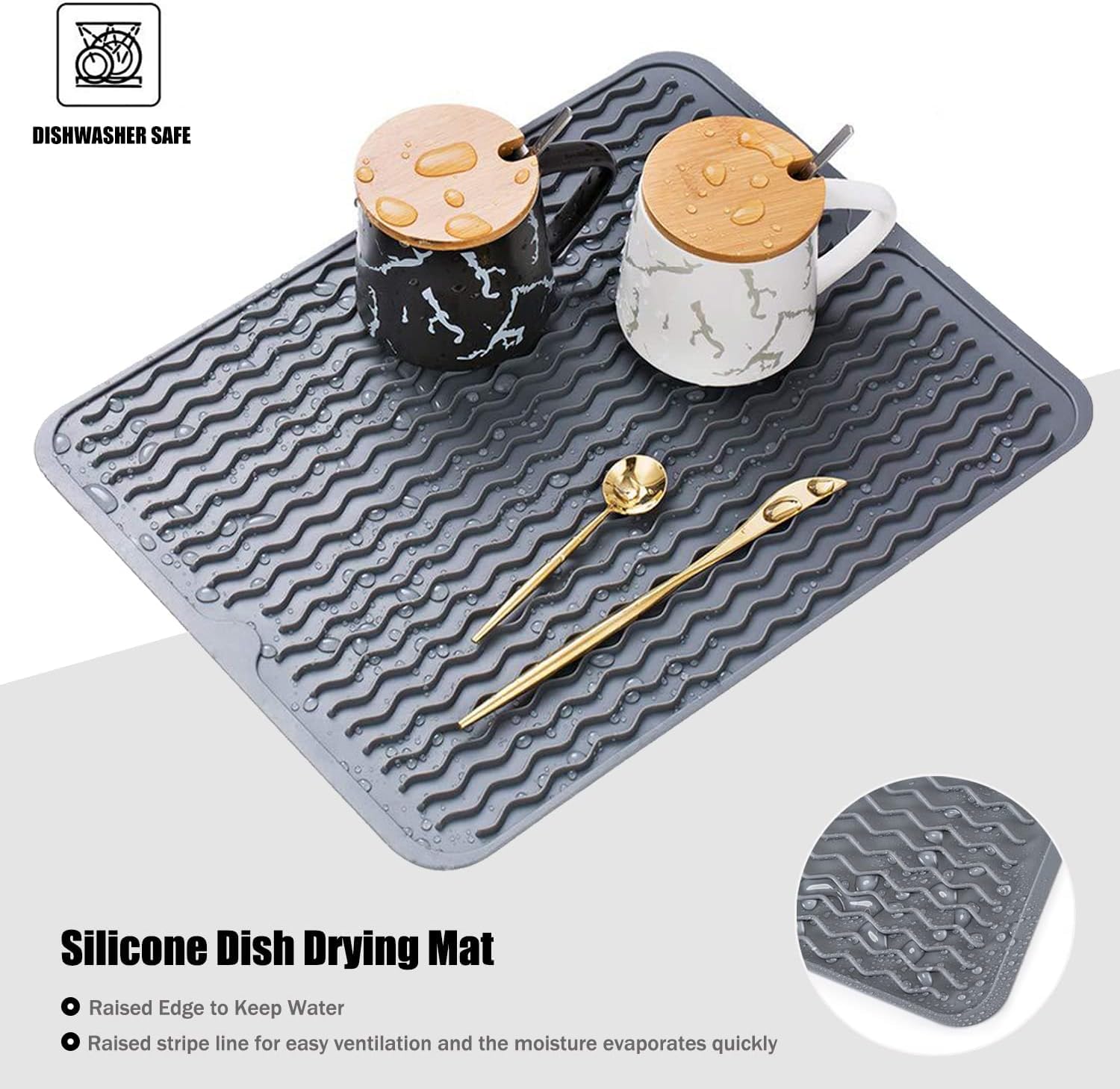 Silikon-Abtropfmatte, groß, hitzebeständig, rutschfest, für Küchentheke, Spüle, leicht zu reinigen, schnell trocknend, für Schublade, Kühlschrank, 35,6 x 27,9 cm