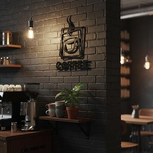 Miniatura 6 de Aimto Decoración de pared metálica de café, cafetería, oficina, cocina (9 pulgadas, negro, juego de 2)