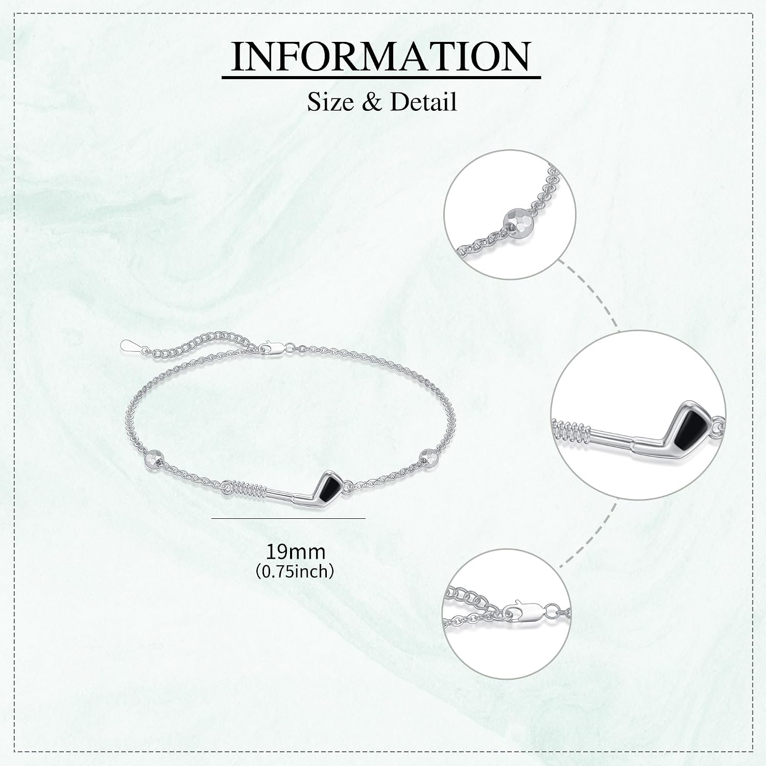 MONGAS Golf Bracelet Sterling Silver Golf Ball Bracelet Golf Jewelry for Women