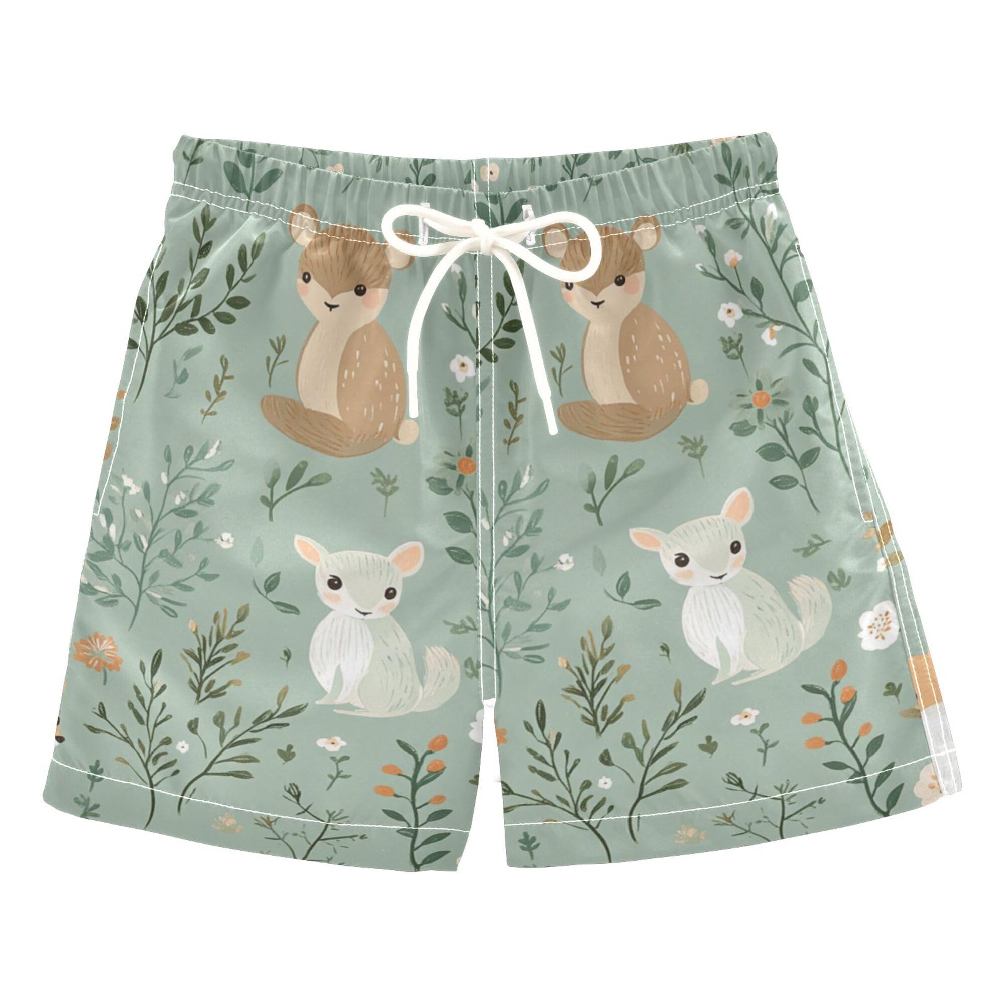 linqin Cute Woodland Animals Boys Swim Trunks Toddler Beach Board Shorts, Quick Dry Swim Shorts Suits 2-16 Years