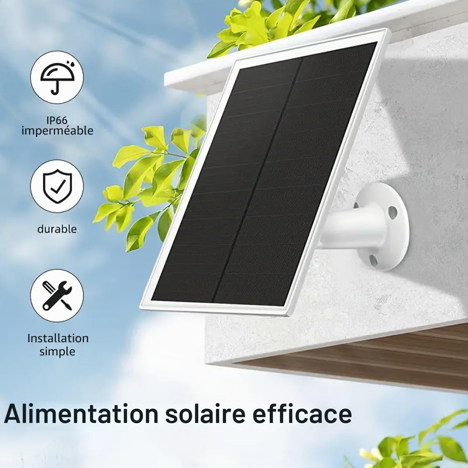 Lot de 2 panneaux solaires pour Arlo Essential 2K Outdoor (2e génération)/appareil photo Essential XL (2e génération)/projecteur essentiel, charge continue 5 V 6 W, câble de 3 m, résistant aux
