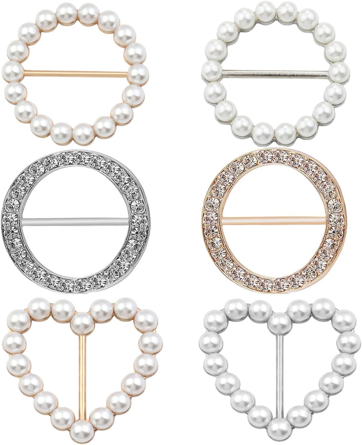 6 Pack Silk Scarf Clip,T-Shirt Clips for Women,Simulated Pearl Round Clip