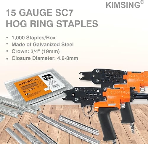 Miniatura 3 de KIMSING SC7 - Grapas de anillo C galvanizado de calibre 15 de 34 pulgadas, anillos en C, grapas de cerdo de alambre, sujetadores para herramienta de