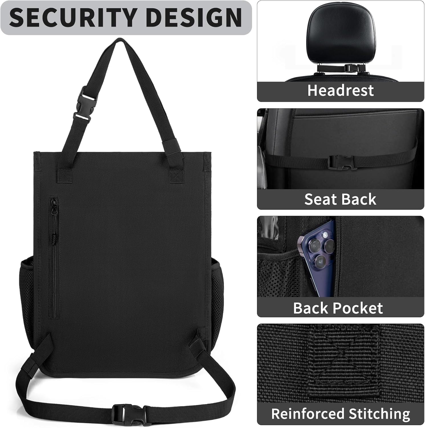 Car Front Seat Organizer Backseat Organizer with Dedicated Tablet Laptop Storage Adjustable Shoulder Strap Cup Holder Truck Seat Storage Universal Fits for Most of Car