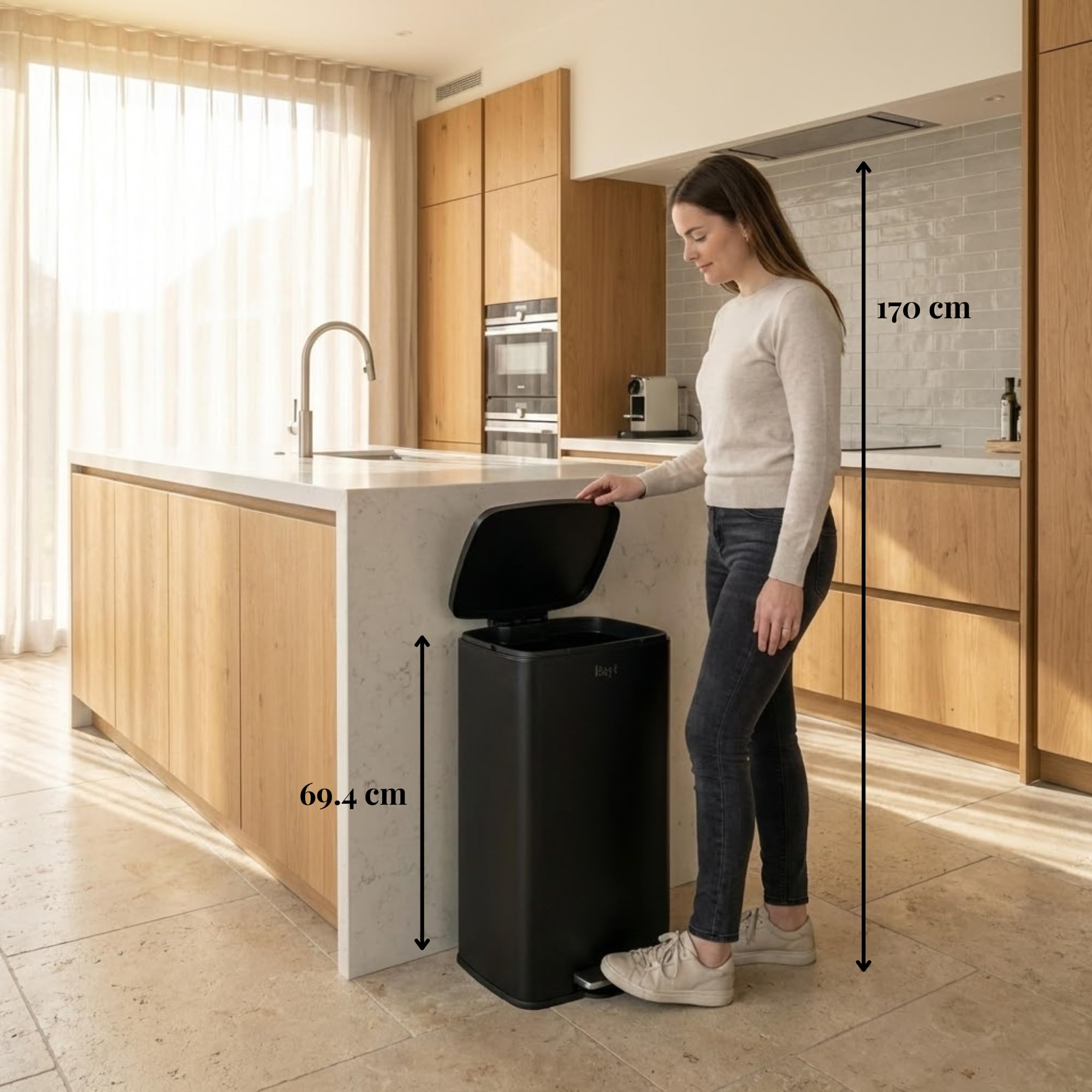 Bayt Kosz na śmieci – kosz na śmieci 60 litrów – kosz na śmieci 60 l – kosz na śmieci 60 l – pojemnik na odpady, stal nierdzewna, czarny