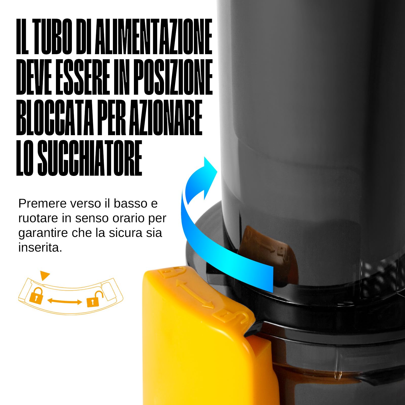 Ventray Ginnie Estrattore Frutta e Verdura - Slow Juicer 60 Giri/Min- Estrattore di Succo con Funzione di Masticazione Inversa, Facile da Pulire, Senza BPA, Cold Press, Spremiagrumi Elettrico, Giallo